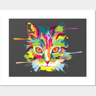 Colorful Cat Face Posters and Art